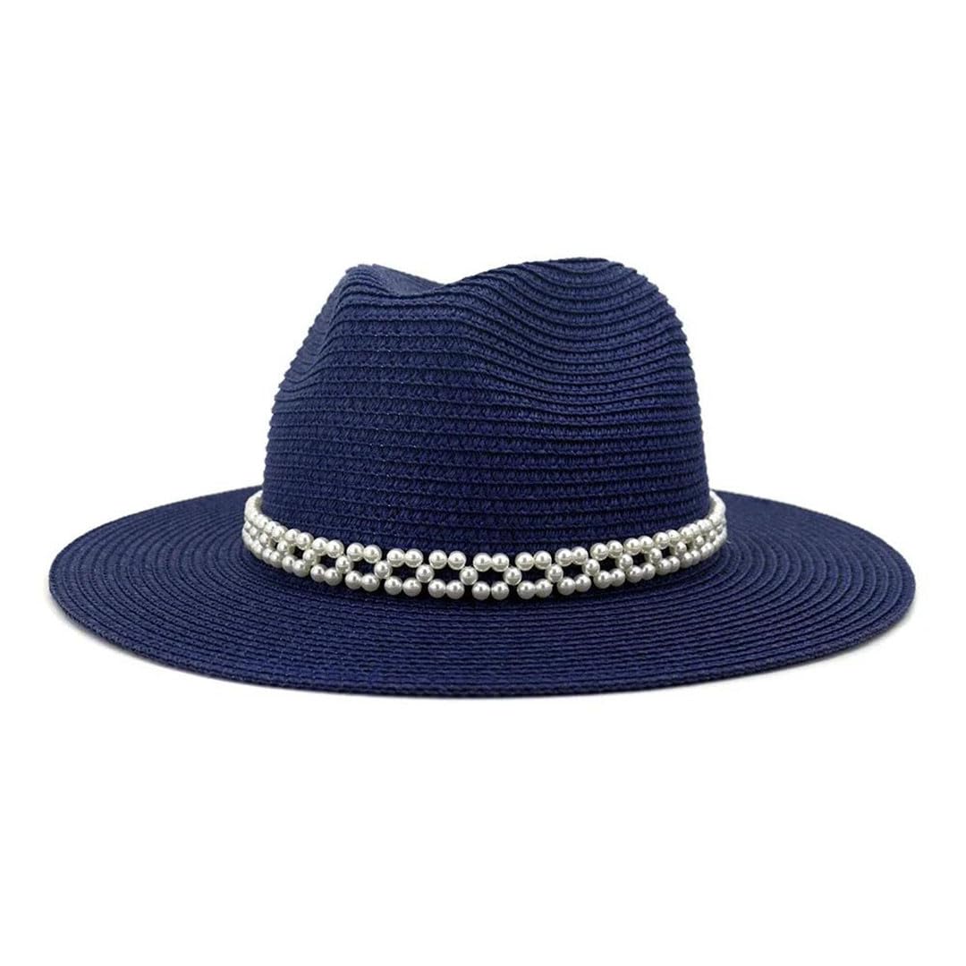 Sombrero de Paja Estilo Trilby de ala Ancha para Playa, Estilo Perla, para Mujer, Estilo Jazz (Blanco, 7 1/8)