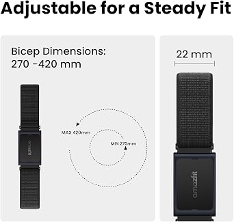 Amazfit Nylon Armband for Helio Strap, Official Breathable Armband for Accurate Measurement on Bicep, Easy Adjustable and Lightweight Replacement Strap, Quick-Dry, Black
