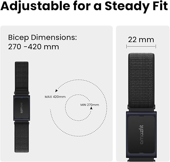 Amazfit Nylon Armband for Helio Strap, Official Breathable Armband for Accurate Measurement on Bicep, Easy Adjustable and Lightweight Replacement Strap, Quick-Dry, Black