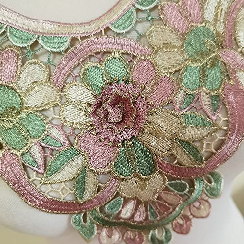 1Pcs Embroidered Lace Neckline Collar Applique Patches Scrapbooking Embossed Sewing (Pink B) #TOP1