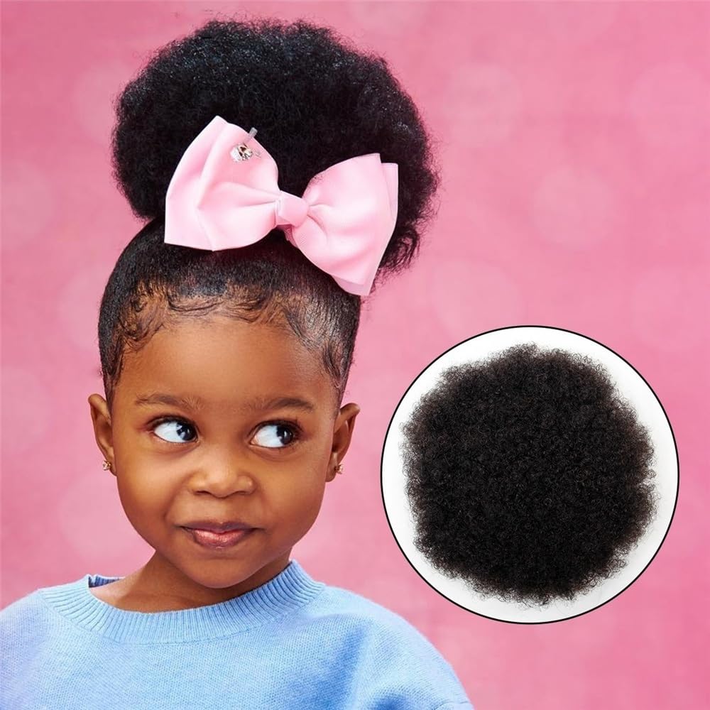 sztuczne włosy kok Afro Puff Bun Hair Piece 4 6 8 cali Kinky Curly Human Hair Drawstring Ponytail Hair Extensions Akcesoria do włosów(6Inches)