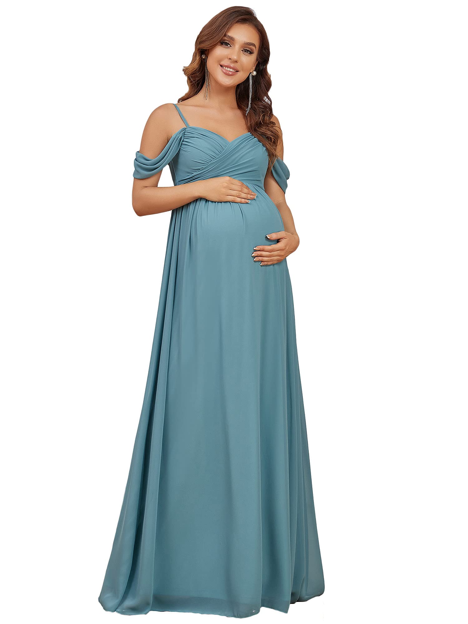 Ever-Pretty Abito da Cerimonia Premaman Tracolla Regolabile Scollo a V Linea ad A Chiffon Lunghezza del Piano da Donna EY20809