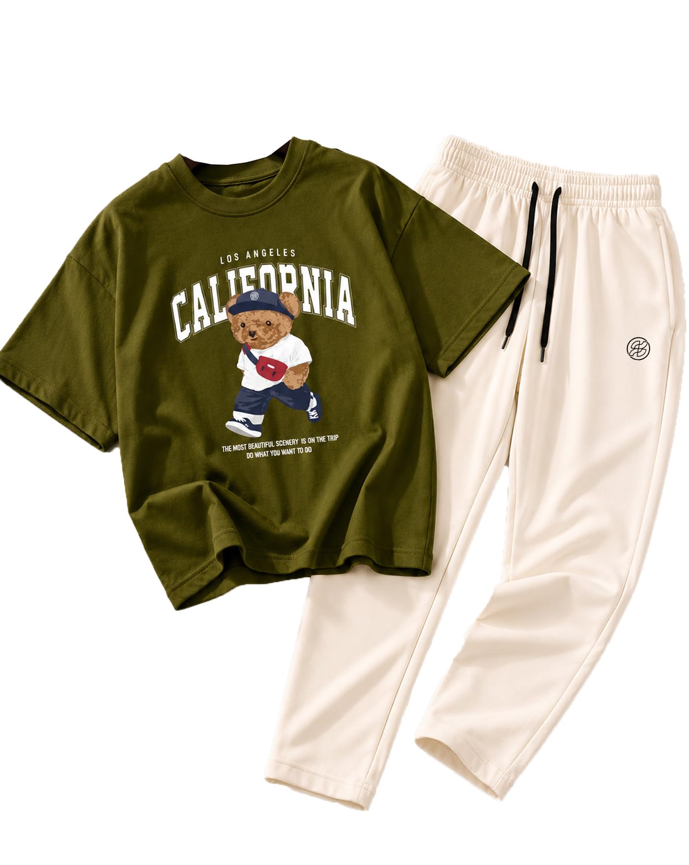 ausk Men's Cotton Blend Graphic Printed Co Ord Set | Oversized Round Neck T Shirt & Track Pant | Streetwear Casual Summer Wear Clothing Set for Men-picture-15