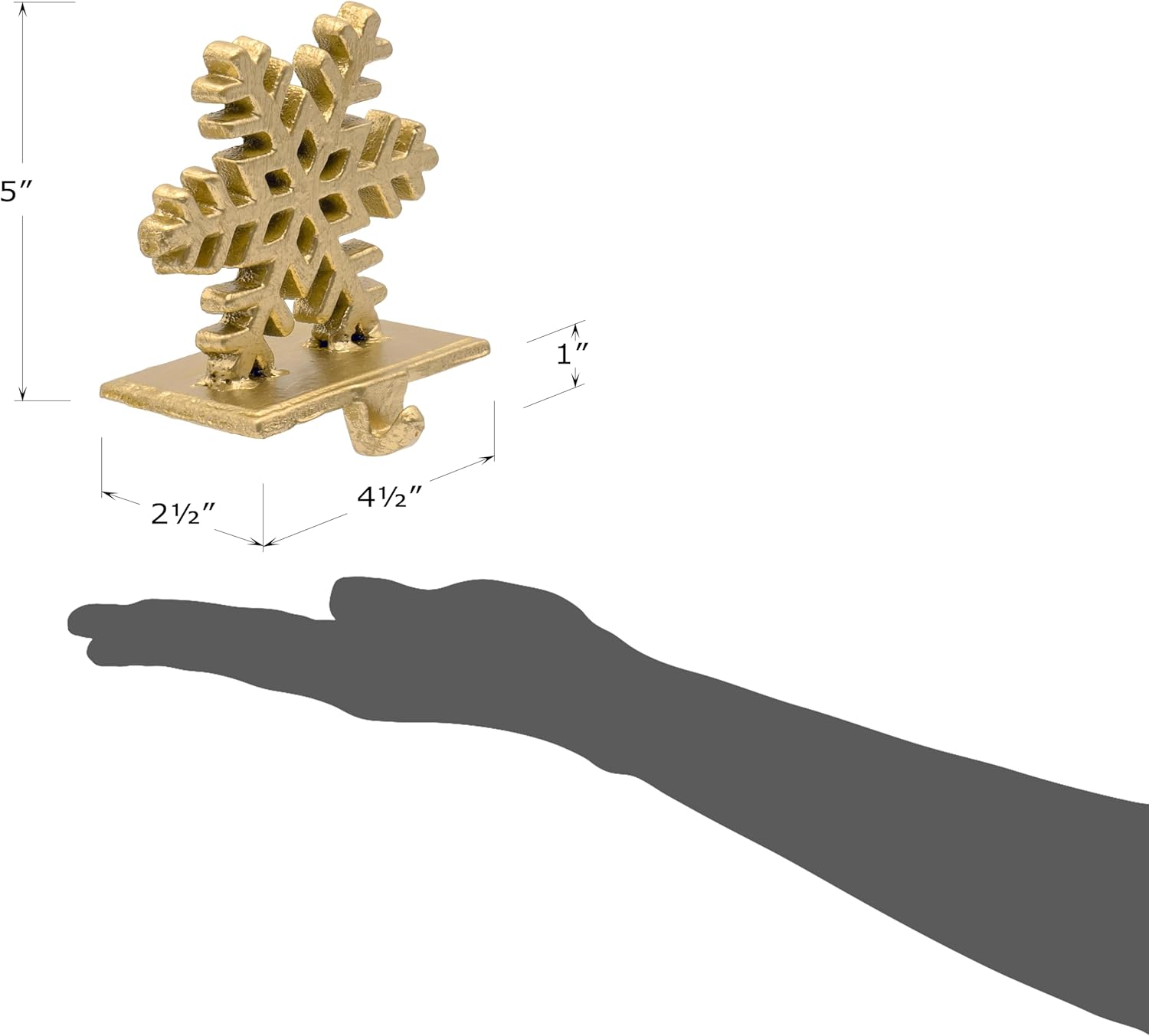 Red Co. 5 Decorative Cast Iron Stocking Holder with Hook in Old Gold Finish – Snowflake