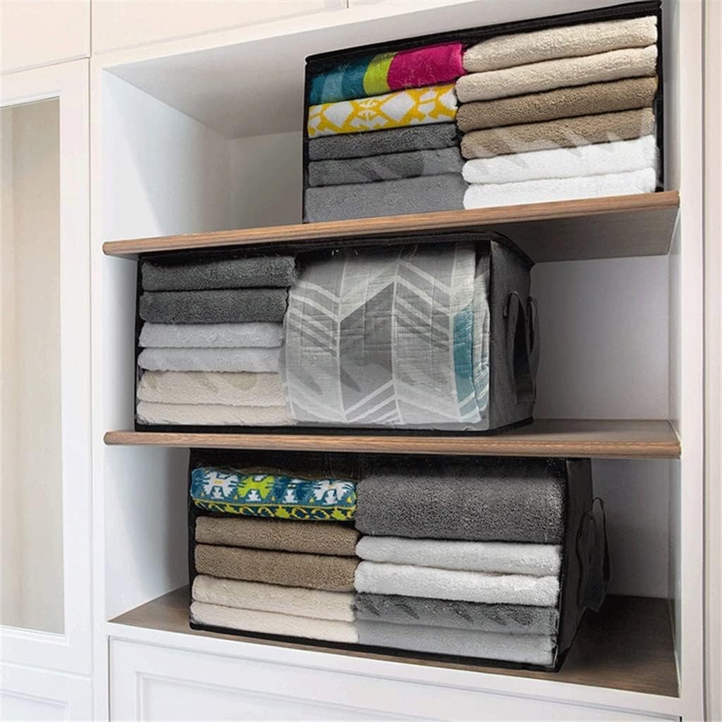 CAZOY 3 Pieces Grey Storage Bags Large Capacity, Foldable Clothes Closet Organizer Containers with Window, Under-Bed Storage Bins for Clothing Blanket Pillows