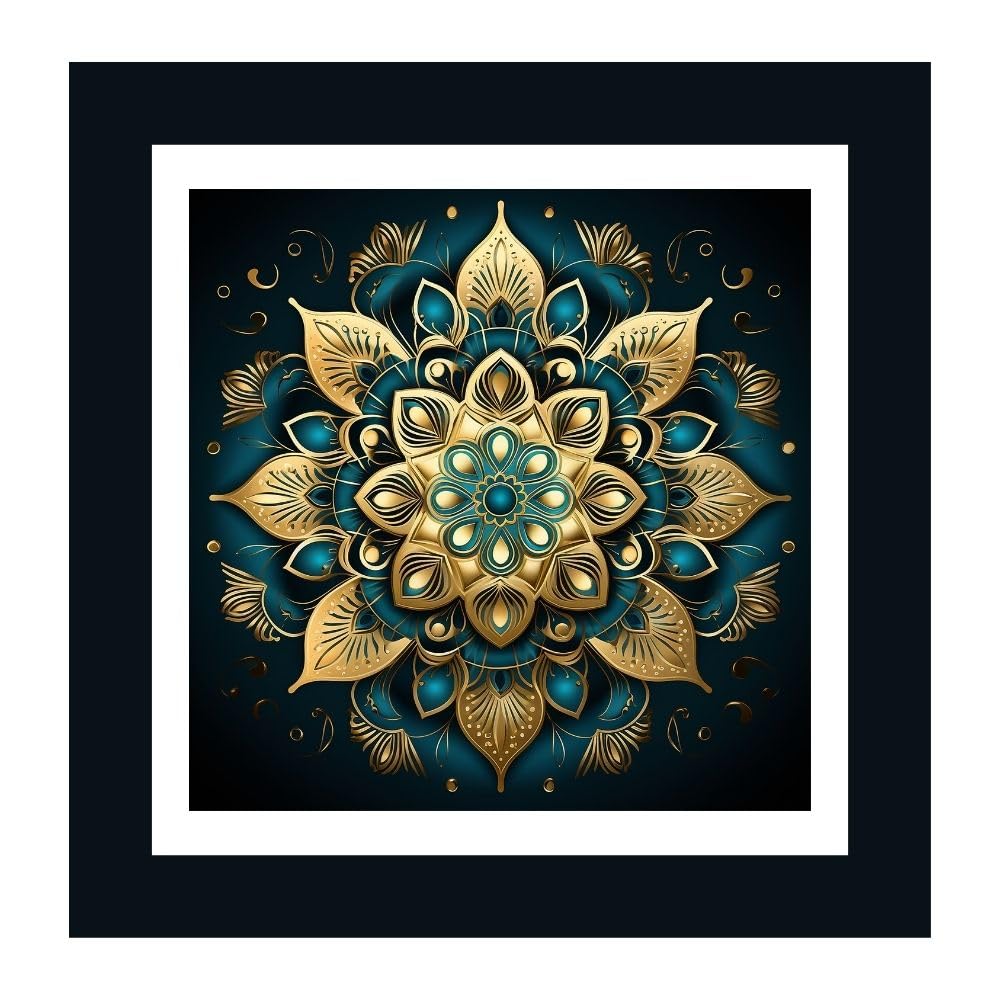 DEKORSTATION Modern Mystical Mandala Wall Painting, Square Divine Wall Art Painting/Posters Wall Decor For Living Room, Gold Size: 12 X 12 Inch