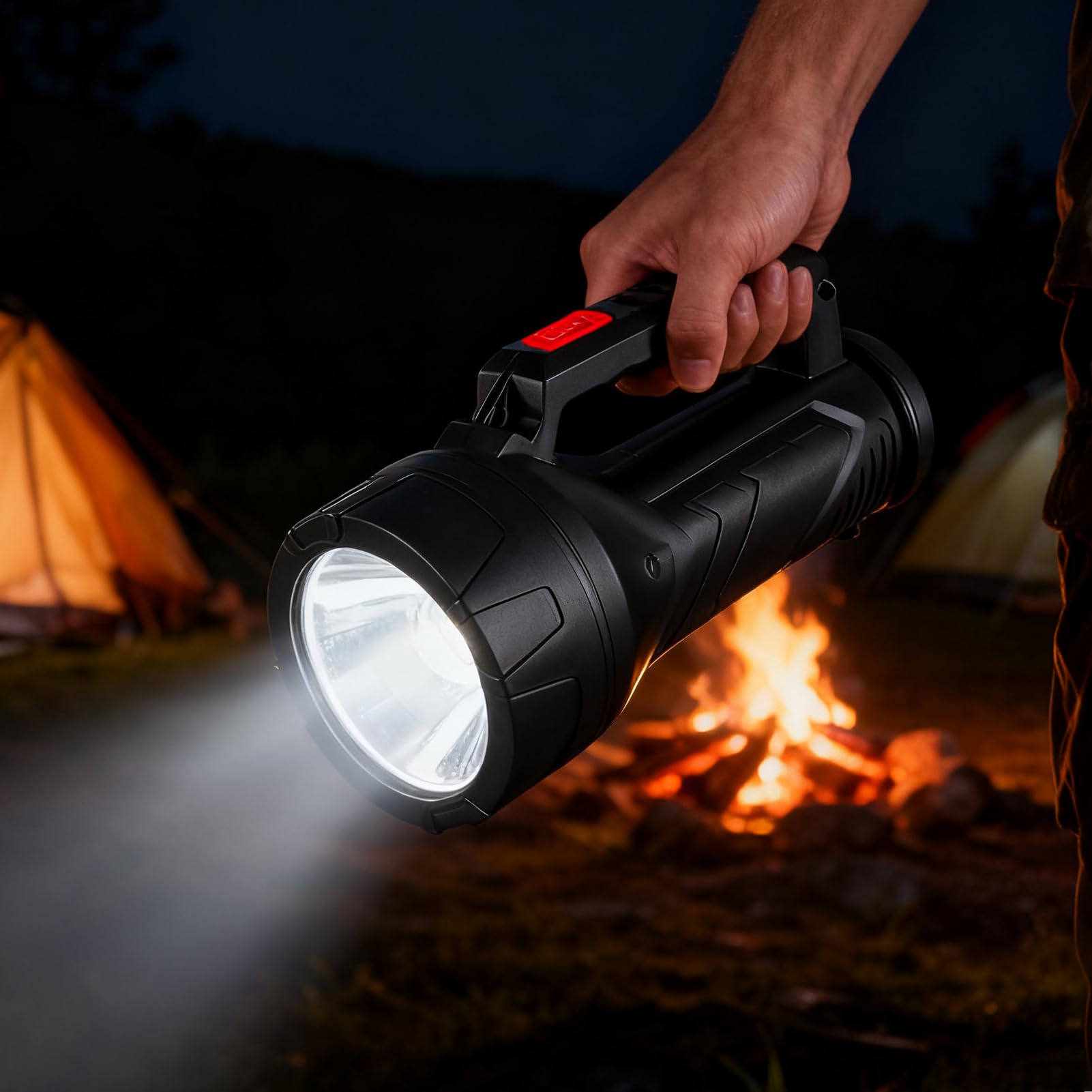 Torcia Ricaricabile 10W LED, Torcia Portatile per Escursioni all'Aria Aperta, Ideale per Mancanza di Corrente Spiaggia Picnic Auto Camion Piscina Lavoro Viaggio su Strada con Ricarica USB Batter