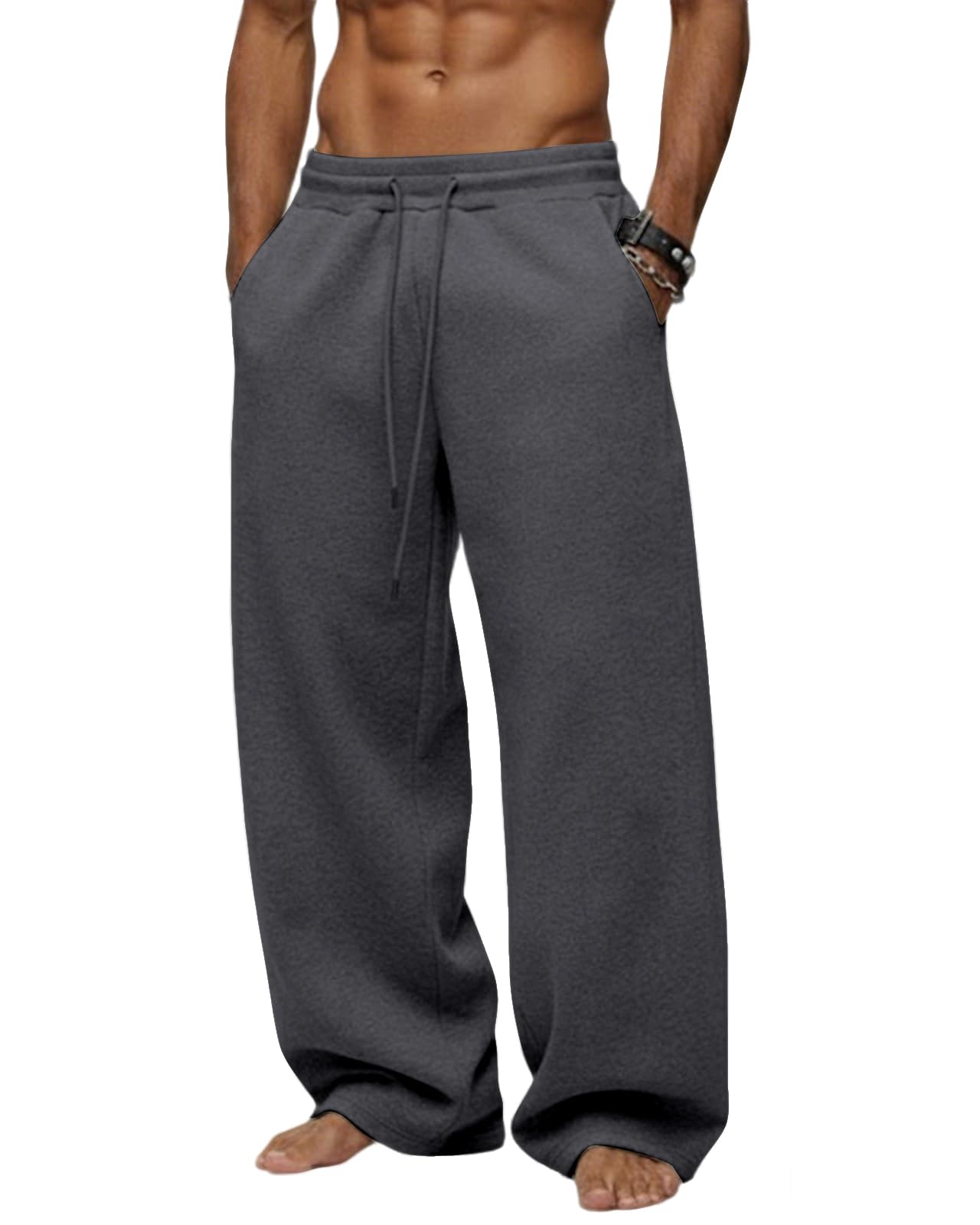 Mens Baggy Sweatpants Heavyweight Fleece Wide Leg Drawstring Sweat Pants Casual Lounge Joggers with Pockets Slacks