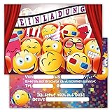 Einladungskarten für Kindergeburtstage für Jungen oder Mädchen (Emojis im Kino, 12 Stück im Kartenset)
