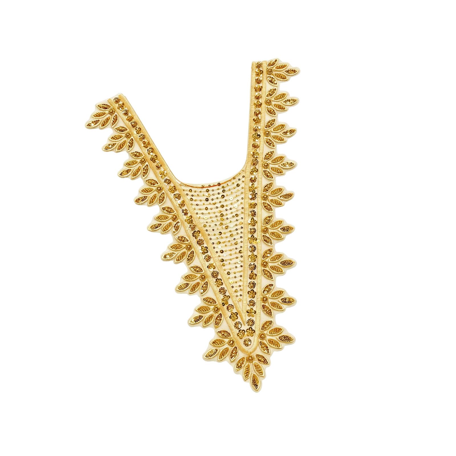 Sew-on Neckline Applique, Gold Embroidered Mesh Trim for Dress Blouse Costume and Garment Alteration Use Embroidered Neckline Applique Sew on Collar Trim Gold Mesh Garment Embellishment Dress