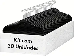 Cabides De Veludo Adulto Preto Antideslizantes Ultrafino Slin Kit Com 30 Un.Premium Cabides 360°Graus Para Roupas Casacos Camiseta Calça