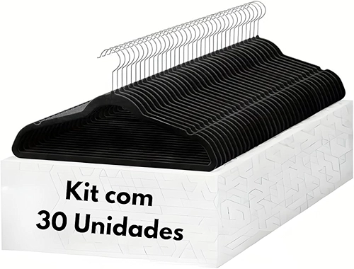 Cabides De Veludo Adulto Preto Antideslizantes Ultrafino Slin Kit Com 30 Un.Premium Cabides 360°Graus Para Roupas Casacos Camiseta Calça