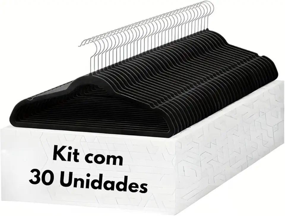 Cabides De Veludo Adulto Preto Antideslizantes Ultrafino Slin Kit Com 30 Un.Premium Cabides 360°Graus Para Roupas Casacos Camiseta Calça