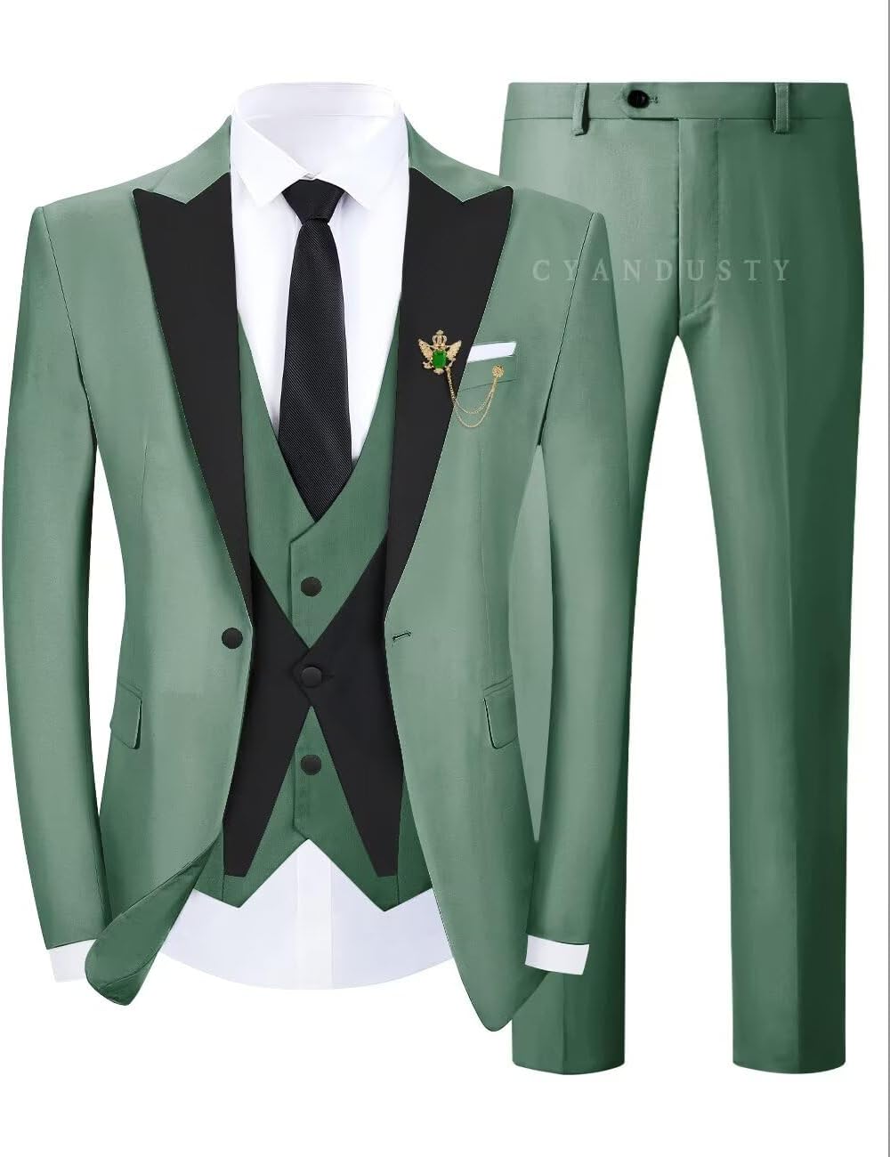 Wedding Tuxedo for Men Groom 3 Pieces Mens Suit Set Slim Fit Vest Pants Set One Button Blazer Peak Lapel Suit Men