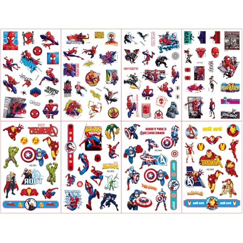 Aisszhao Boys Cartoon Temporary Tattoos 8 Sheets Waterproof Large Size Superhero-Themed Ages 3+
