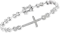 Ross-Simons 0.50 ct. t.w. Diamond Cross & Infinity Symbol Sterling Silver Link Bracelet, 7.25"