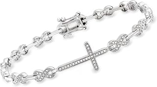 Ross-Simons 0.50 ct. t.w. Diamond Cross & Infinity Symbol Sterling Silver Link Bracelet, 7.25"