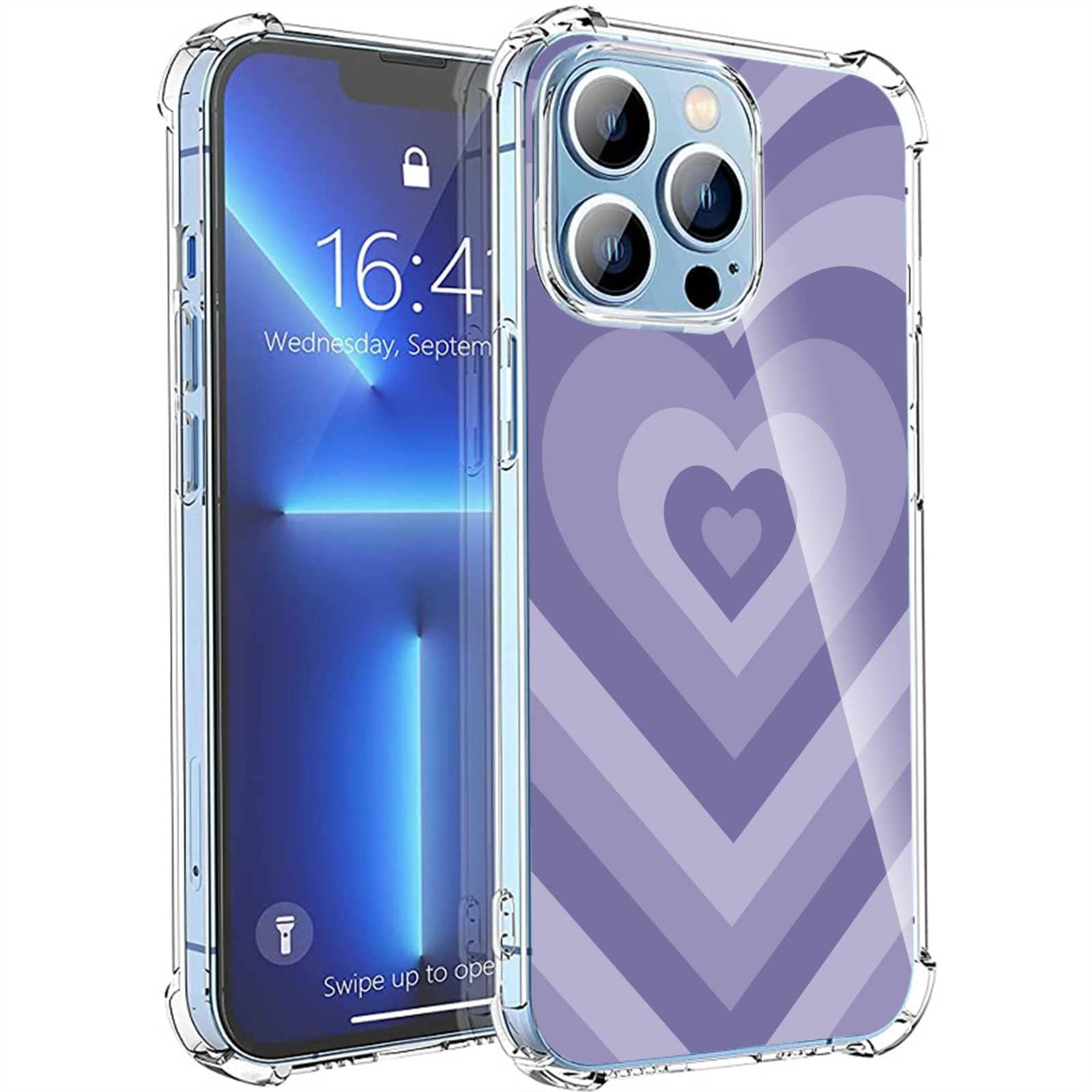 MAXBUS Compatible with iPhone 14 Pro Heart Case, Purple Love Heart Coffee Latte Swirl Graphic for iPhone Case Women Girls, Stylish Soft TPU Valentines Gifts Case for iPhone 14 Pro