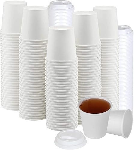 Smygoods Vasos de papel de 4 onzas con tapas, mini tazas de café y tazas de té, paquete de 50