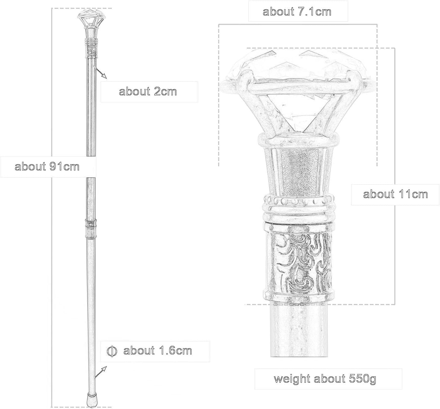 Metalowa laska do chodzenia z kryształową główką – elegancki rekwizyt na imprezy sylwestrowe i występy 80 cm