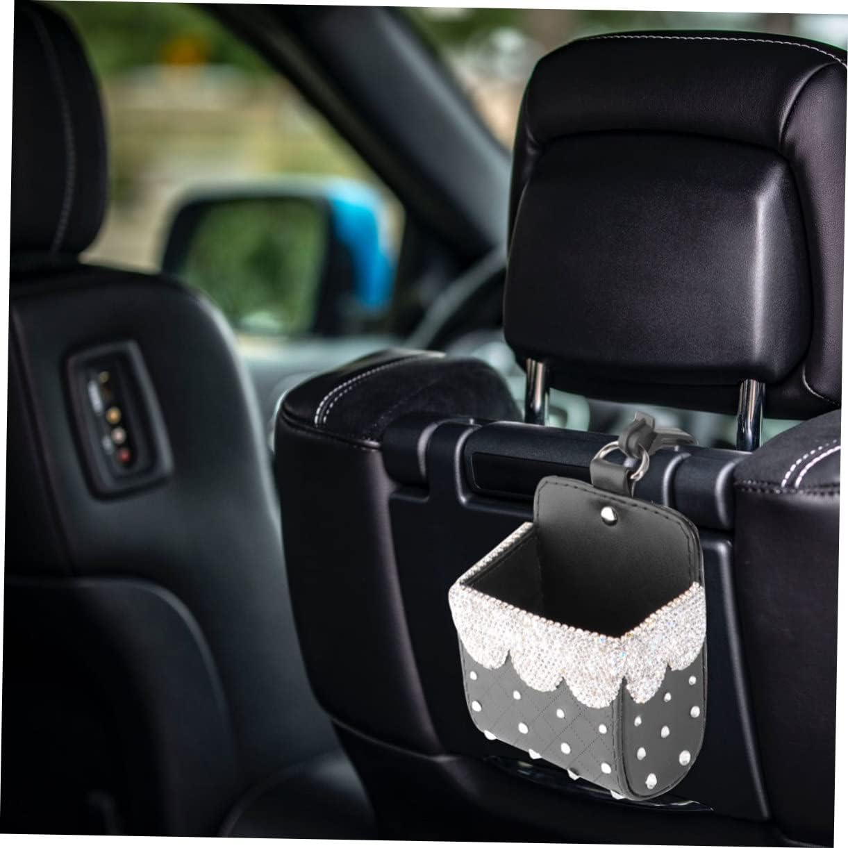 Leather Car Seat Hanging Box Multifunctional Storage Pouch Rhinestones image 4