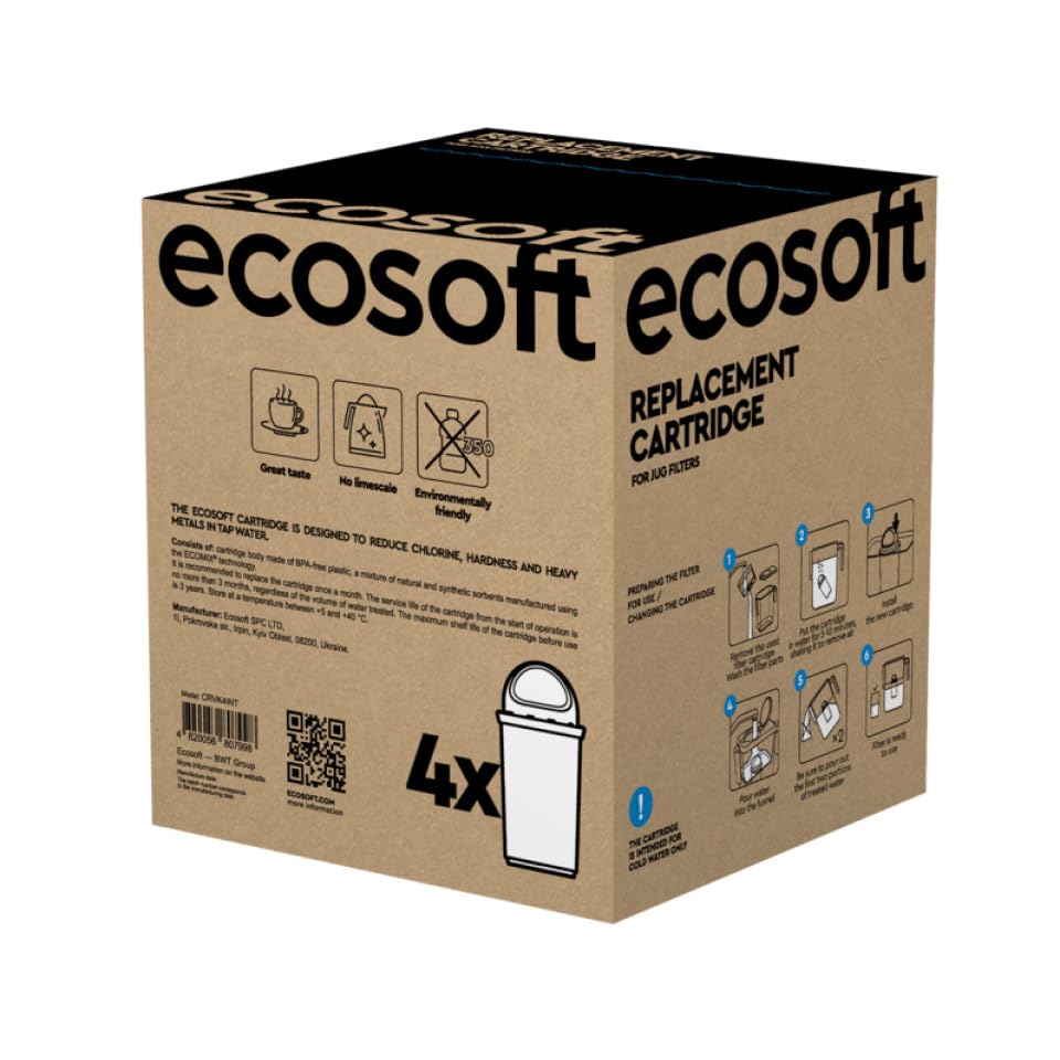 Ecosoft Lot de 12 cartouches pour carafe filtrante - Filtre à eau potable domestique - Recharge sans bouteilles, goût amélioré