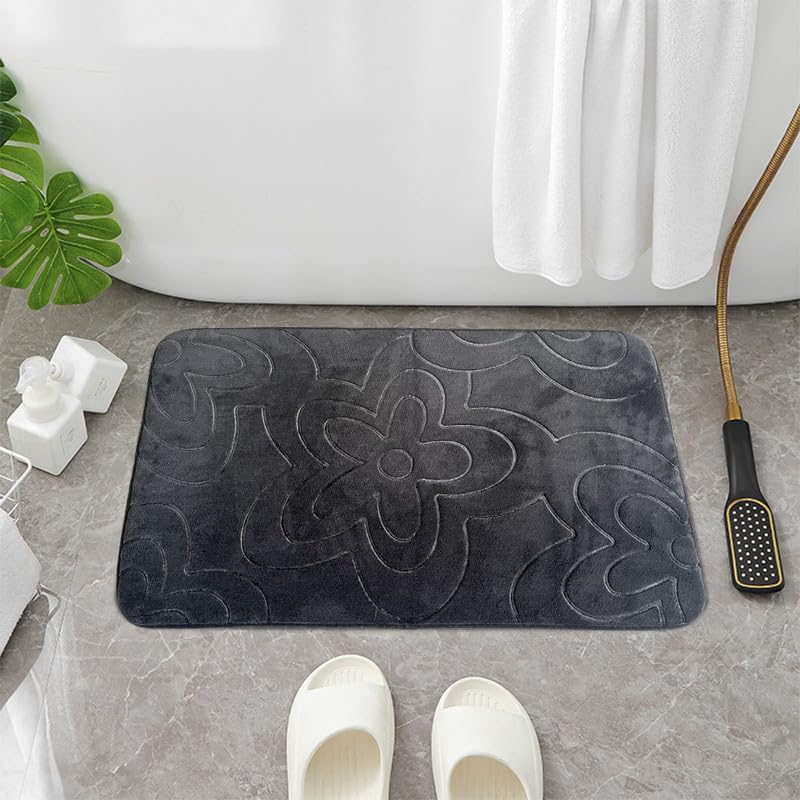Style Spot Memory Foam Block Bath Mat Set: Non-Slip Bathroom floor mat, Ultra-Absorbent and Soft Bathroom Rug | Pedestal Bath & Toilet Mat (Pedestal Mat, Grey)