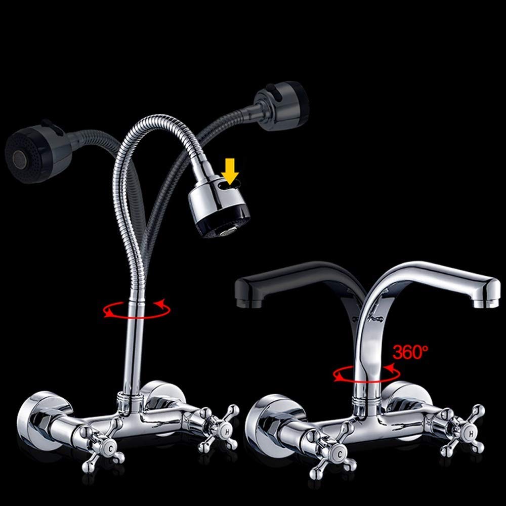 Grifo para Fregadero de Cocina, Lavabo, Todo Bronce, Doble manija, empotrable en la Pared, Tipo Universal, grifos de Calor frío, lavandería, Piscina, fregona, Piscina, balcón, válvula mezcladora,