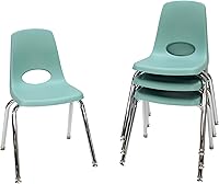 Vista 60 de FDP 10380-BK - Silla escolar apilable de 14 pulgadas, asiento apilable para estudiantes con patas de acero cromado y deslizadores de bolas