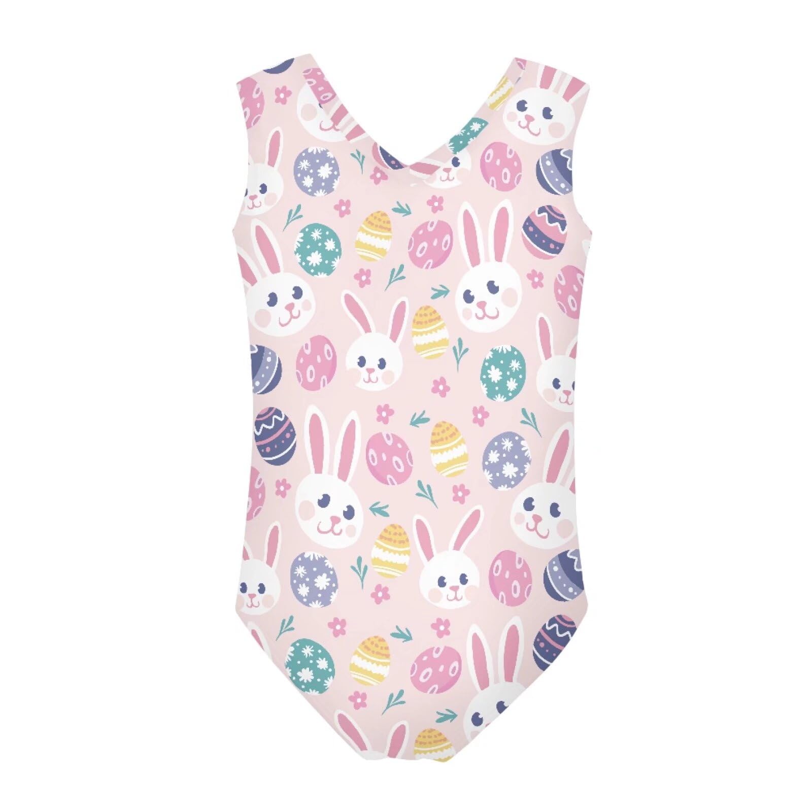 Gzzxiailg Cute Eggs Bunny Kids Girls Leopard Gymnastics Tank Bodysuit Sleeveless One Piece Ballet Dancewear for Easter Tumbling Leotards Quick Dry Swimwear Athletic Clothes for 3-14 Years