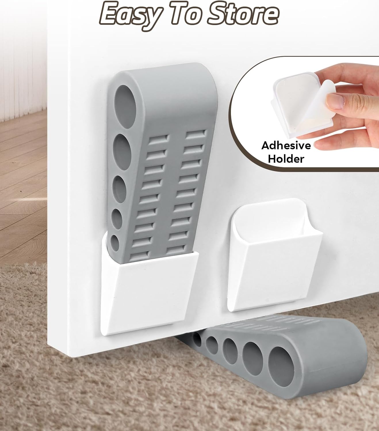 3 Pack Door Stops for Bottom of Door, Rubber Door Stopper Wedge with Holder, Door Holder to Keep Door Open, Wall Protector for Home & Office & School, Grey