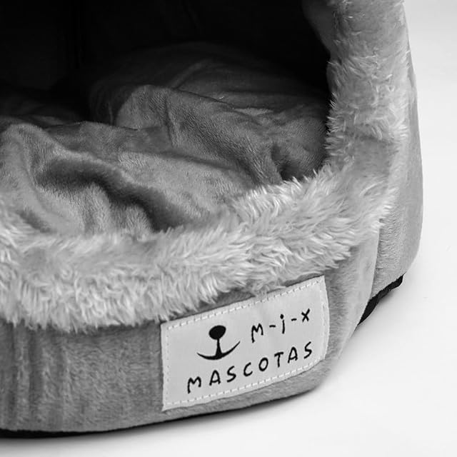 Foto 6 de 8 de Cama Cueva Cerrado para Gato Perro pequeño Felpa cálida y Base Antideslizante Plegable fácil de Limpiar (Gris