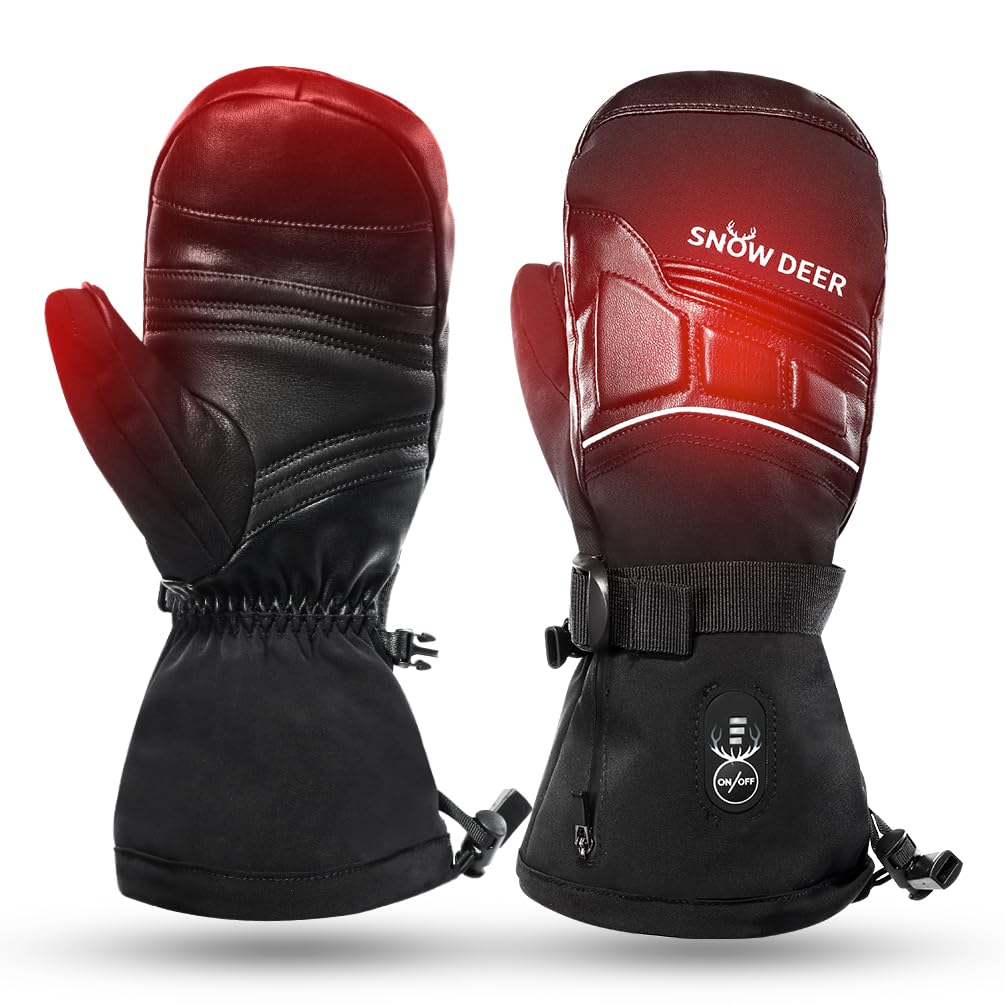 SNOW DEER Heated Mittens for Men and Women Waterproof Ski Gloves with Touchscreen 7.4V 3000mAh Battery Gloves Electric Rechargeable Thermal Mittens for Hands Warm