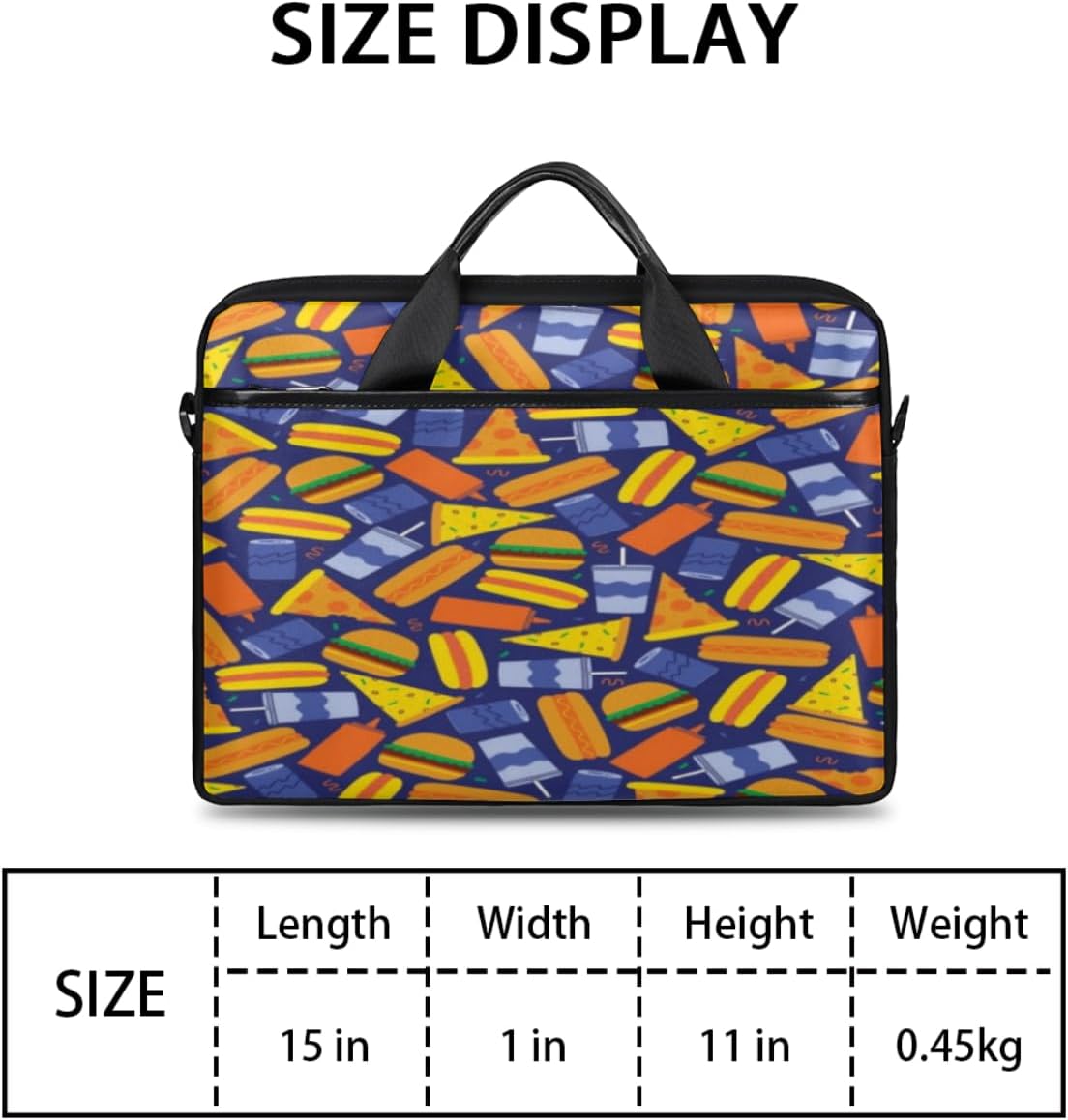 Hot Dog Burger Pizza Laptop Shoulder Bag for Men Women Slim Briefcase Messenger Bag Waterproof 14 Inch 15 Inch Laptop Bag Carrying Case Fit 14-15.6 Inch Notebook Computer Tablet