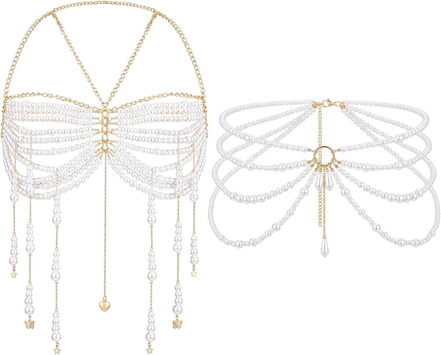Kenning 2 Pcs Pearl Bra Pearl Waist Chain Belt Set