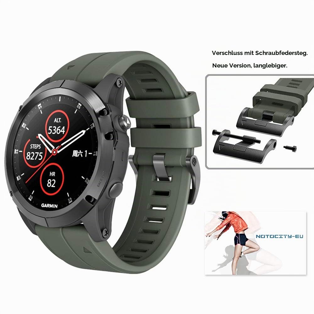 NotoCity Armband für Garmin Fenix 5X /Fenix 5X Plus/Fenix 6X /Fenix 6X Pro/Fenix 7X /Fenix 3 /Fenix 3 HR, 26mm Breite Silikon Quick-Fit Uhrenarmband für Garmin, Mehrfache Farben