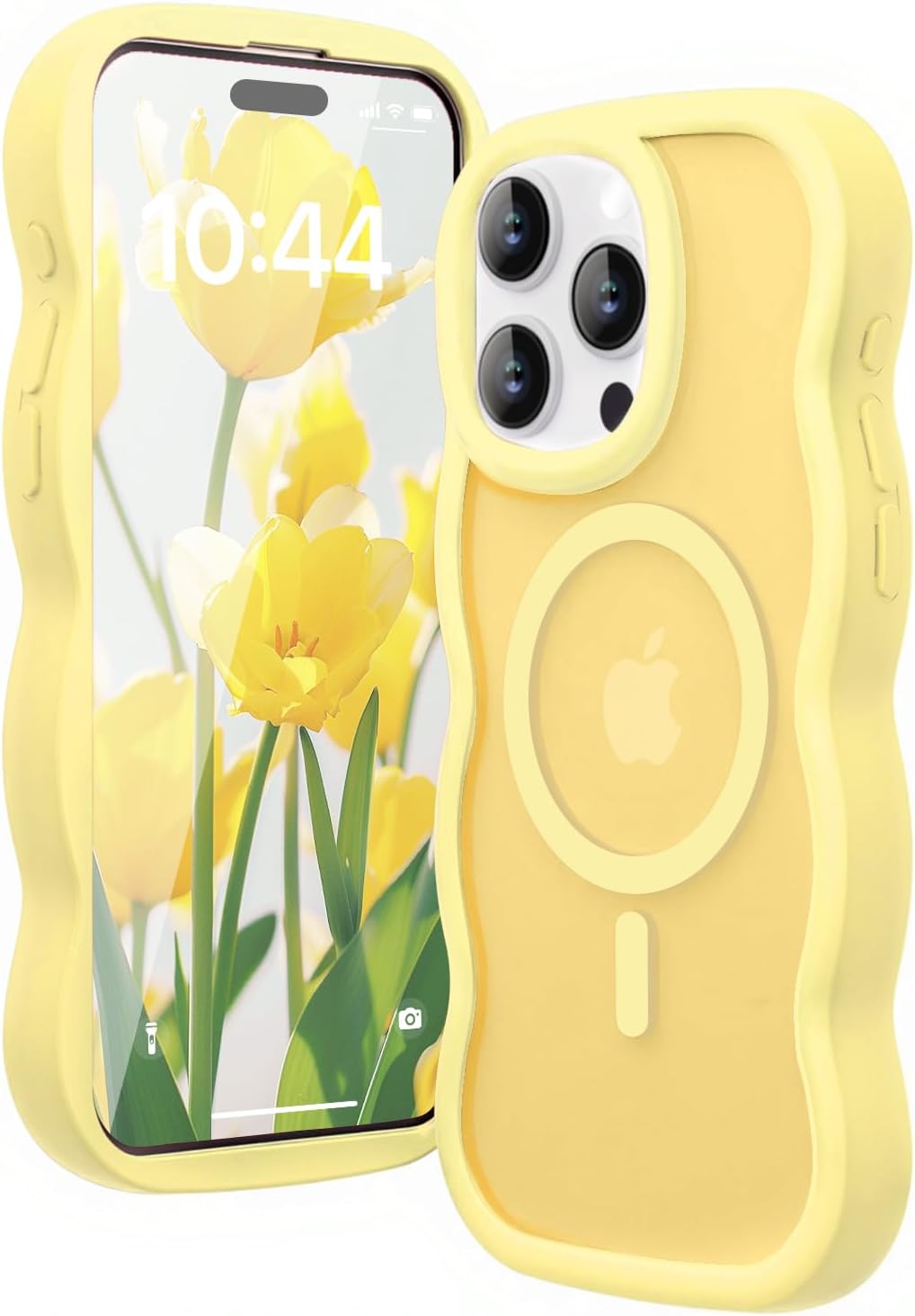 Magnetic for iPhone 14 Pro Case, Compatible with Magsafe Wavy Frame Cute Translucent Matte Hard Back Silicone Bumper Shockproof Phone Case for iPhone 14 Pro Women Girls, Yellow - Image 8