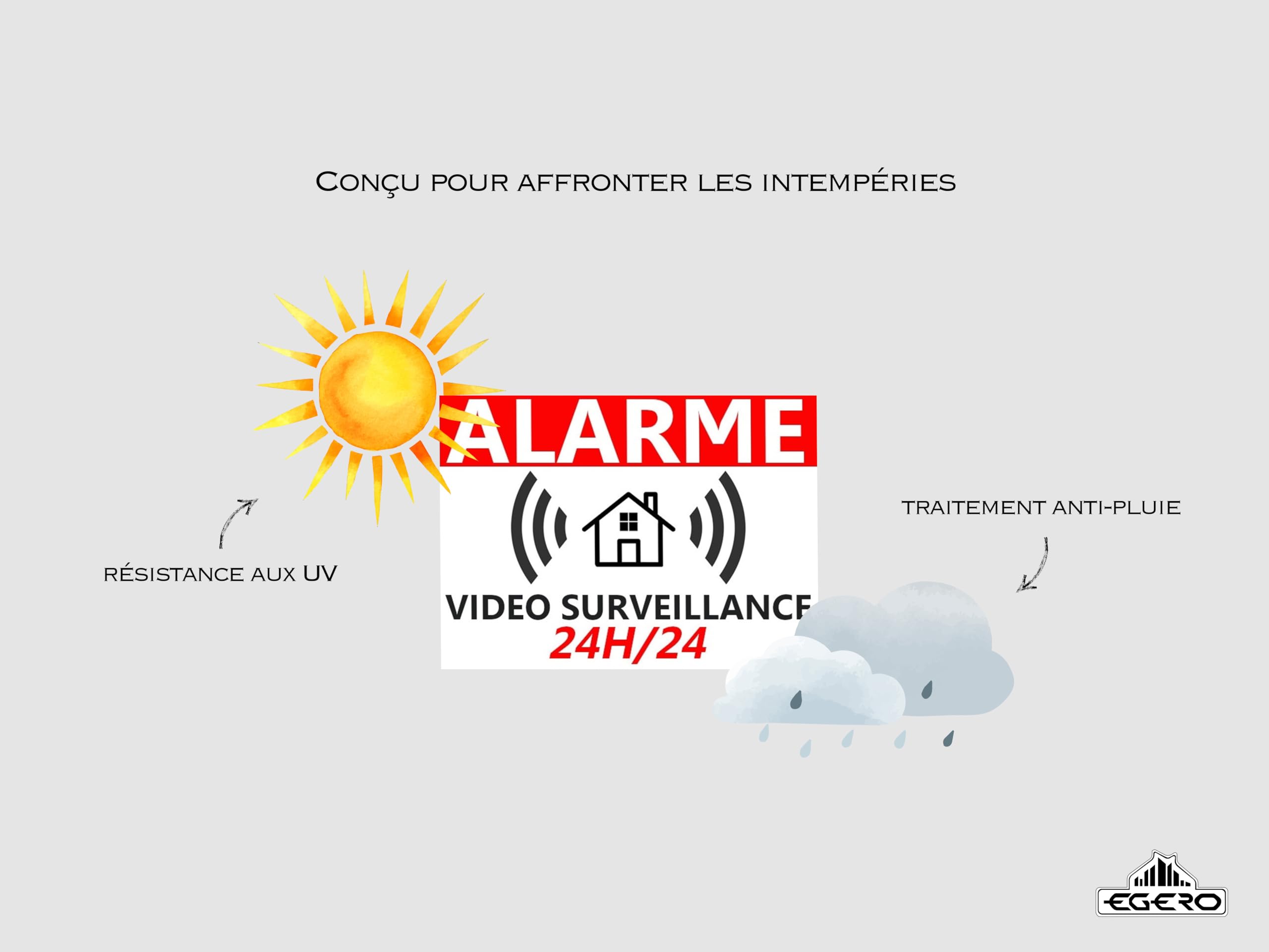 Egero - 8x Adesivi Deterrent Antifurto per Casa, Edilizia, Commercio, Garage. Adesivi di sorveglianza video di qualità professionale. (Polizia Allu) | Leroy Merlin