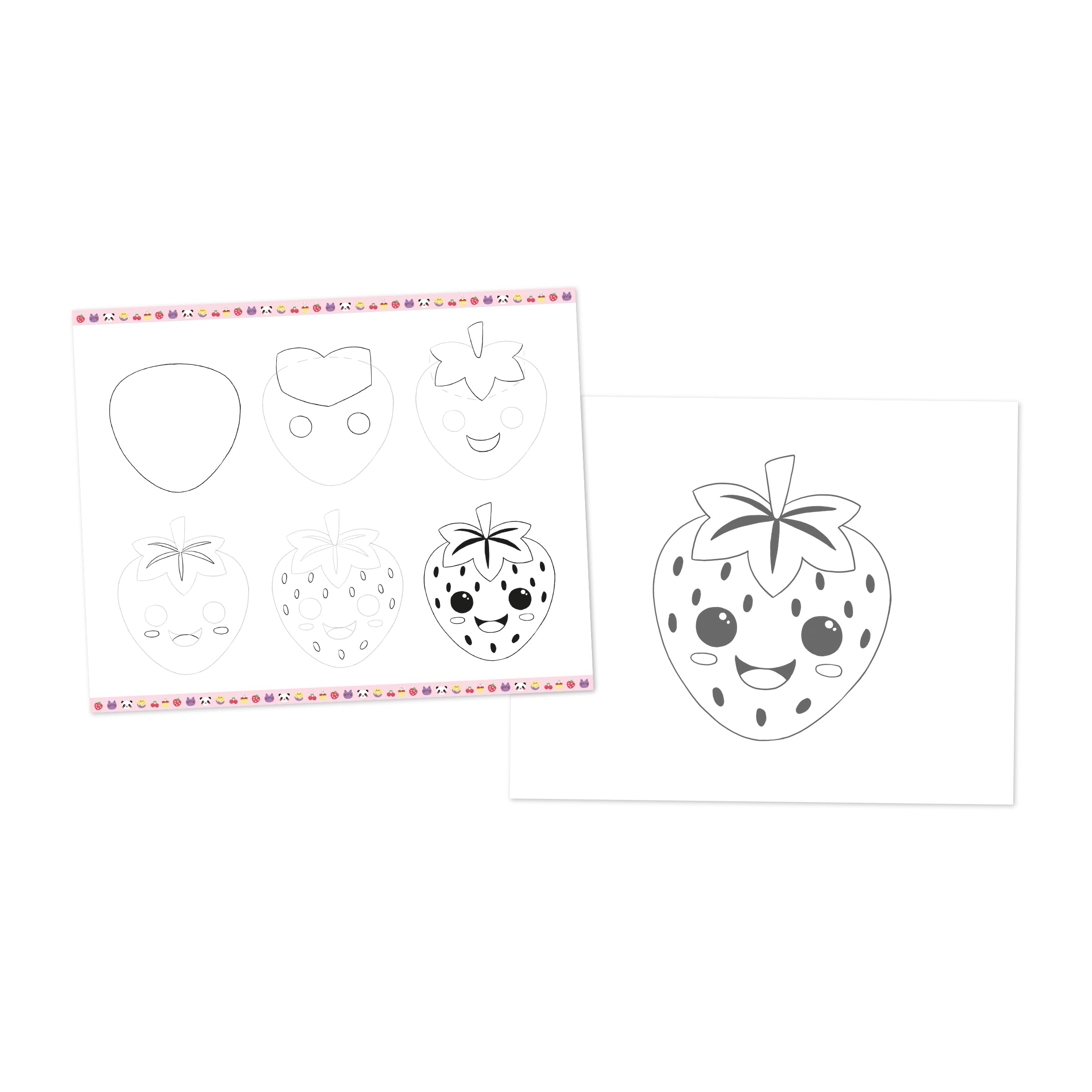 Janod - Step by Step Drawing - Naucz się rysować - 20 modeli Kawaii - Zestaw rysunkowy dla dzieci - Nauka rysowania i koncentracji - Od 6 lat - J09156
