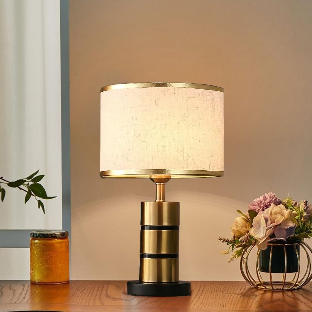 XINYASEE Lámpara de mesa de interior, lámpara de noche, portalámparas E27, adecuada para lámpara decorativa de interior/sala de estar o dormitorio, diámetro 25 cm, altura 34,5 cm (Lino)