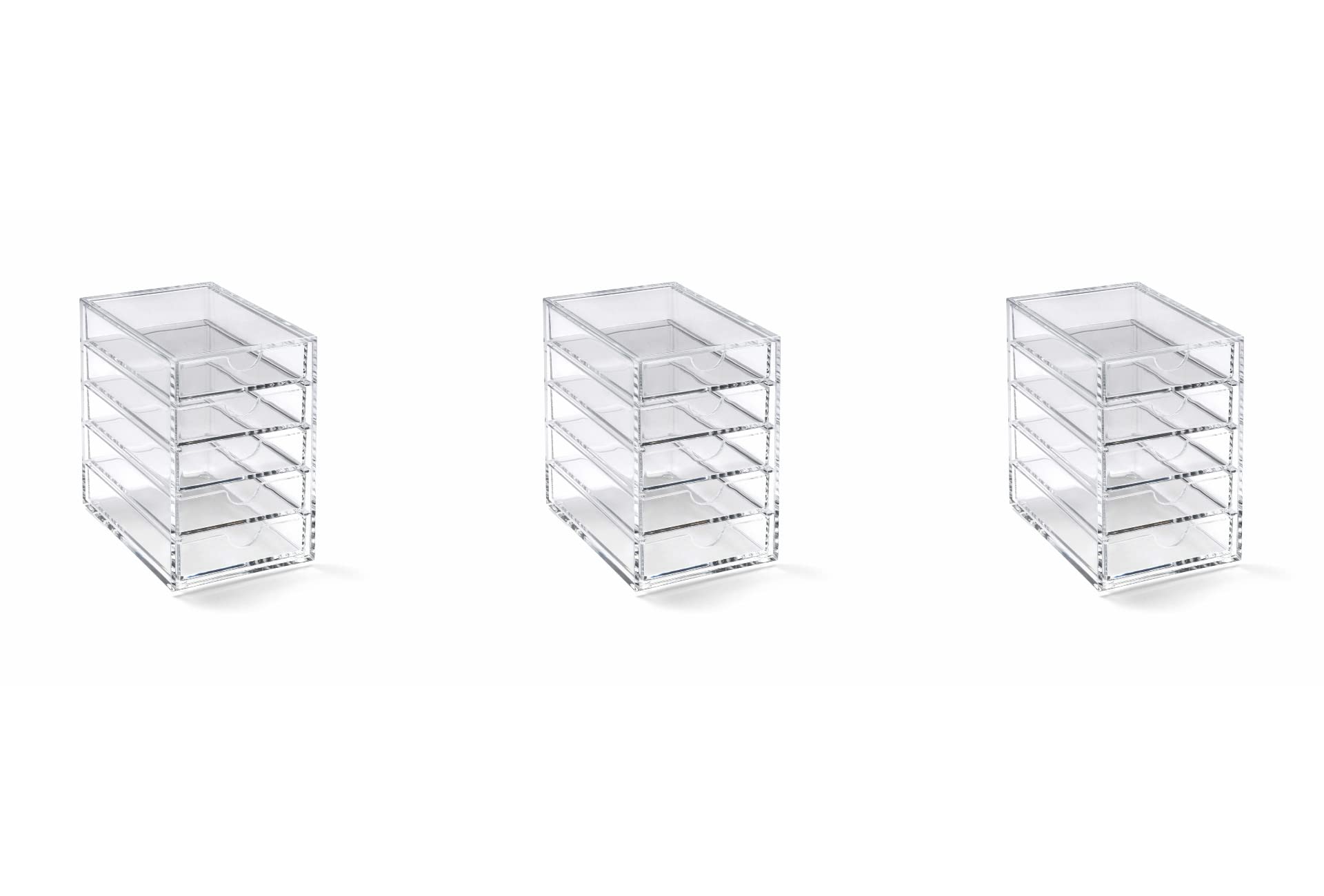 OSCO Small Clear Acrylic 5 Drawer Chest | 3 Pack | Pin storage | Jewellery | Paperclips | Small Stationery | H14 x W9 x D14 cm |