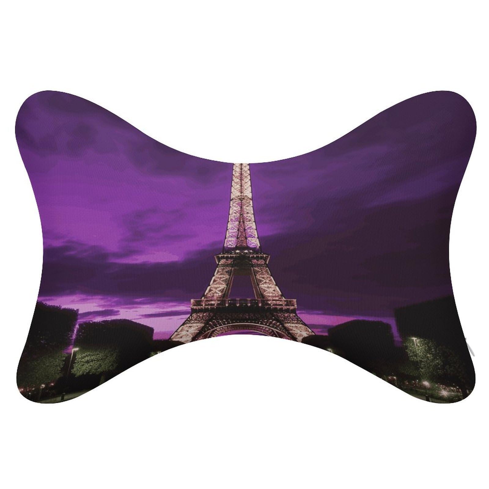 FekiLoot Purple Eiffel Tower Car Headrest Set of 2,Softness Memory Foam Car Neck Pillow with Breathable Removable Cover Car Neck Support Pillow Ergonomic for Driving, Office