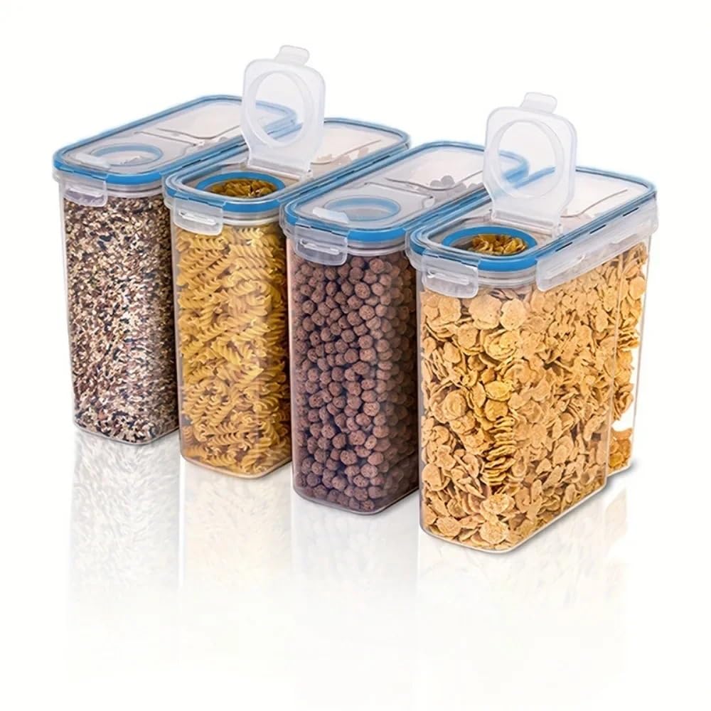 Frischhaltedosen, luftdicht, Getreideaufbewahrung, Organizer, feuchtigkeitsbeständig, Küche, Lebensmittelbehälter, Kunststoff, transparent, Getreidebehälter (4 l, 4 Stück)