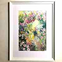 秘密の花園　透明水彩画　ホワイト額入り Amazon.co.jp: 秘密の花園 透明水彩画 ホワイト額入り : ホビー