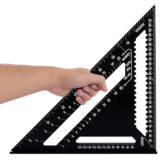 ASelected Aluminum Alloy Rafter Square - Metric 12 Inch Speed Square for Roofing & Woodworking, Angle Measuring & Marking