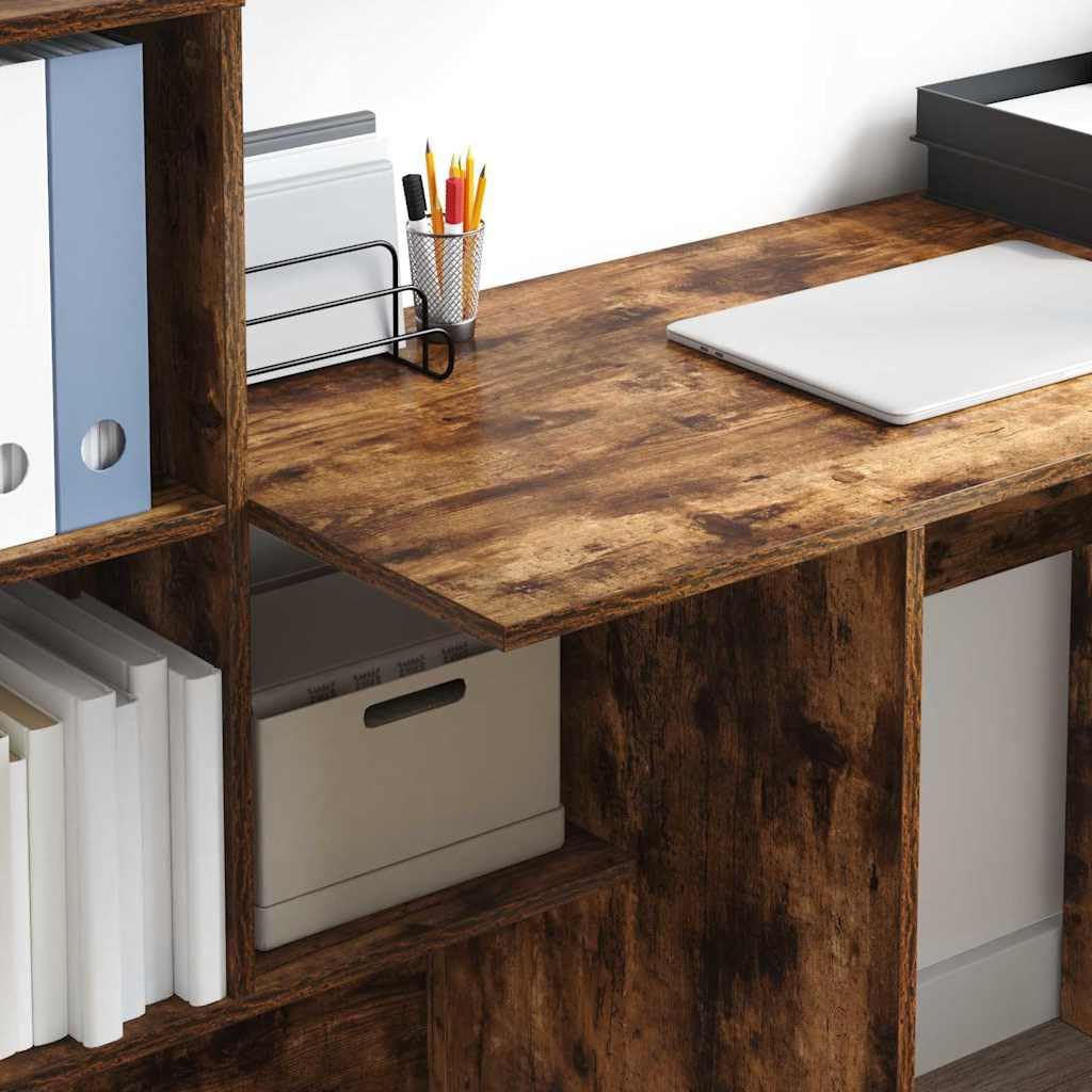 Scrivania rovere fumé in legno ingegnerizzato 131,5x50x106,5 cm con ripiano e mensole integrati per lavoro, studio, gaming e smartworking in casa o ufficio