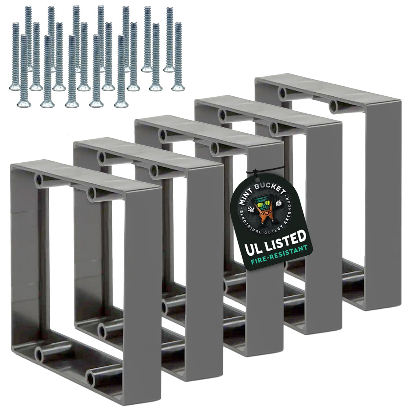 Paquete de 5 extensores de caja de salida de receptáculo de doble banda de 3/4 pulgadas con tornillos de 6-32 x 1.25 pulgadas, extensor de salida eléctrica para interruptores de caja eléctrica e