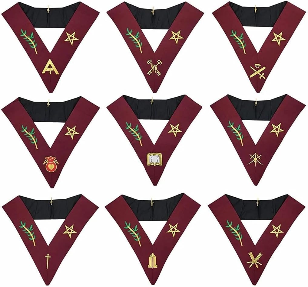 Bricks Masons Masonic Blue Lodge 14th Degree Collars- Set of 9 collars Machine Embroidered