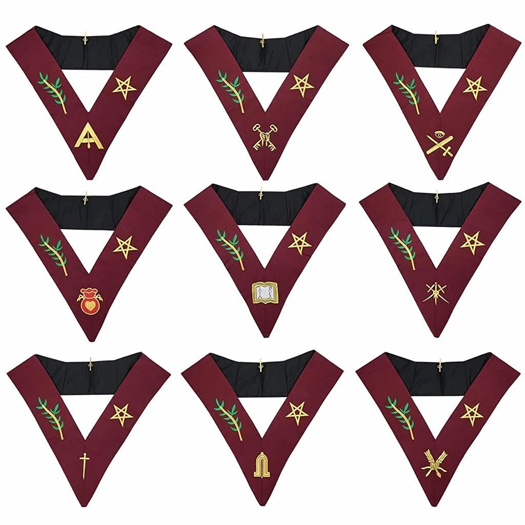 Bricks Masons Masonic Blue Lodge 14th Degree Collars- Set of 9 collars Machine Embroidered