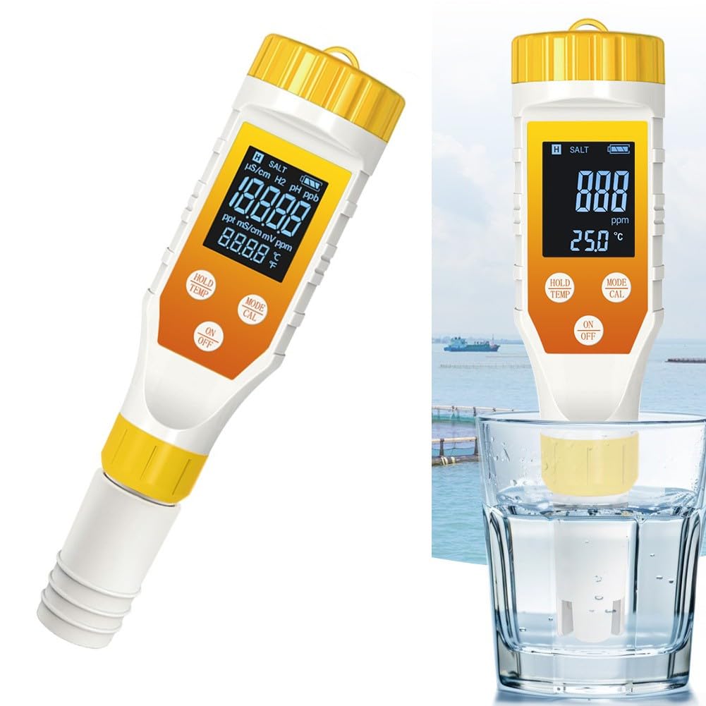 Strumento di prova dell'acqua 7 in 1 con retroilluminazione per idrogeno fH2 ORP Salinità Temperatura e pH Misure
